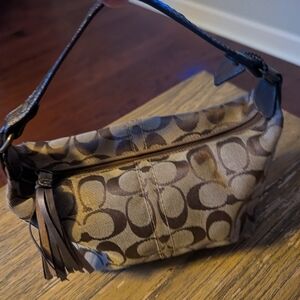 Coach Brown Khaki Signature Canvas Shoulder Bag